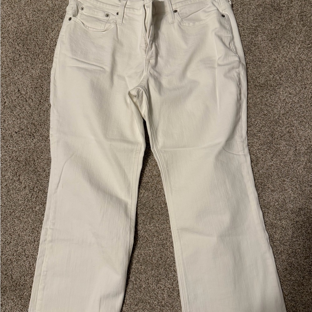 J. Crew Off-White Mid-Rise Flare Crop Jeans